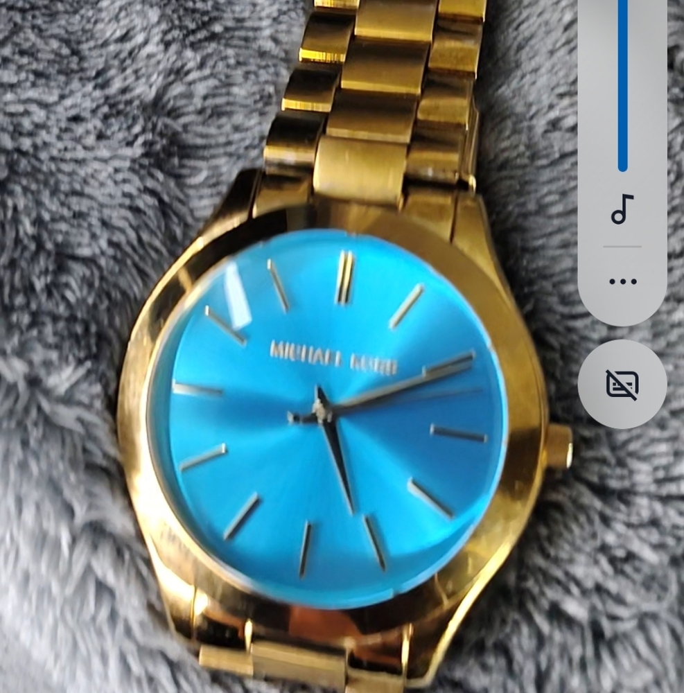 Michael Kors Gold-Tone Slim Runway Watch | Turquoise Sunray Dial | MK3179 Style